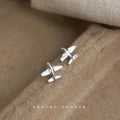 Silver-Tone Pavé CZ Airplane Stud Earrings Matching Pair view 1
