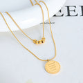 Gold Double Layer Necklace Bead Bar And Engraved Disc view 3