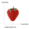 Red Rhinestone Strawberry Brooch Green Enamel Leaves Gold view 5