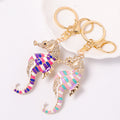 Enamel Seahorse Keychain Rhinestone Head Gold Clasp Two Colors view 2