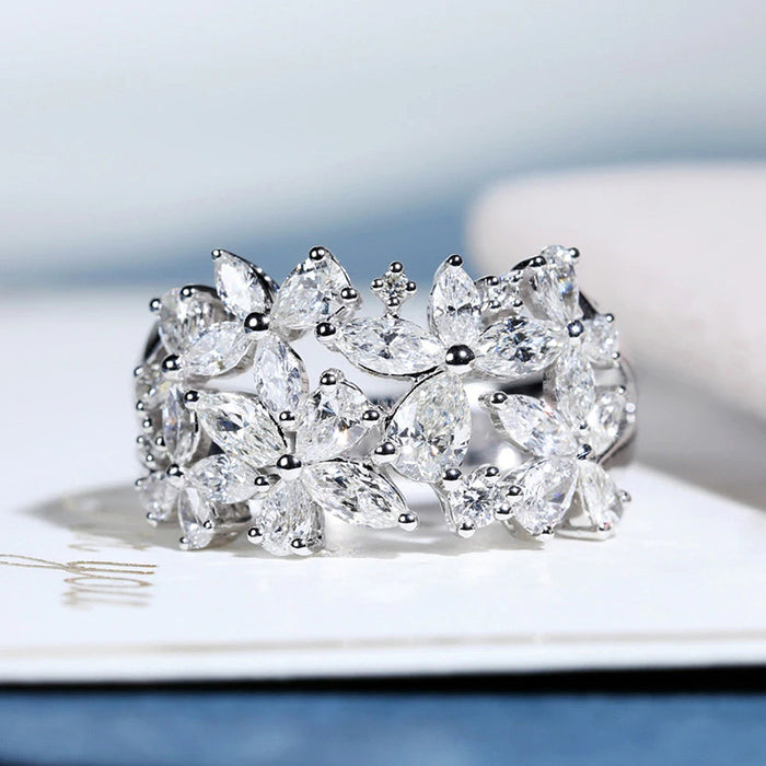 Extra-Wide Marquise And Pear Clear Stone Cluster Ring