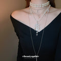 Pearl Cross Layered Silver Tone Necklace Set Jewelry Design view 1
