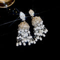 Silver Tone Beaded Chandelier Earrings With Clear Crystals view 6