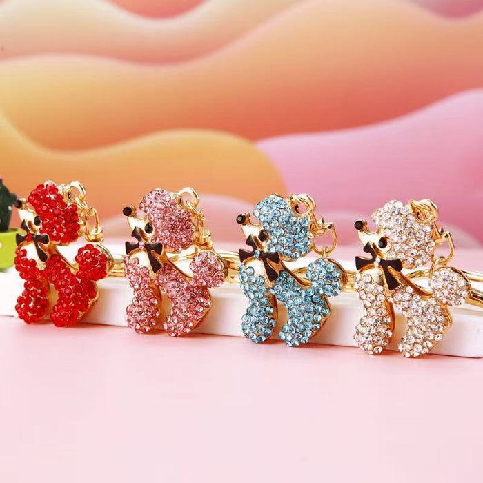 Rhinestone Poodle Keychain Metal Dog Bow Bag Charm