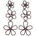 Silver and Burgundy Open Flower Long Stud Earrings view 5