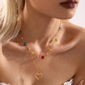 Gold MAMMA Heart Zircon Necklace Multicolor Natural Stone Chain view 1