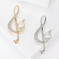 Rhinestone Treble Clef Brooch with Pearl Gold or Silver view 1