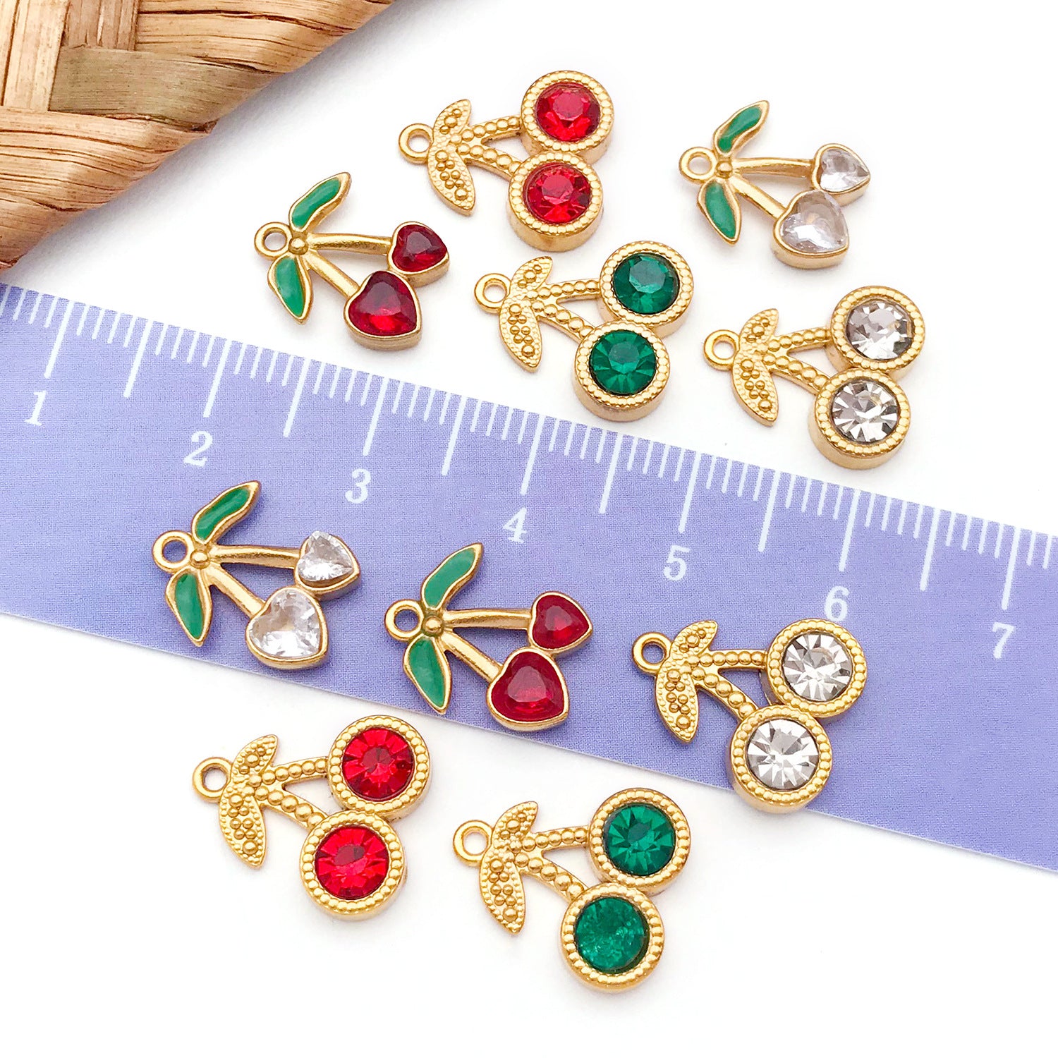 Stainless Steel Rhinestone Cherry Charm Pendant for DIY Necklace Bracelet Earrings