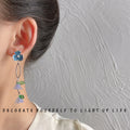 Dark Blue Flower Pale Lavender Bell Branch Long Drop Earrings view 3