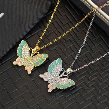 Multicolor Butterfly Pendant Necklace in Gold and Silver Tones