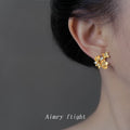Gold Tone Osmanthus Flower Cluster Clear Stone Stud Earrings view 2