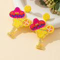 Yellow Seed Bead Margarita Cocktail Glass Drop Earrings view 2