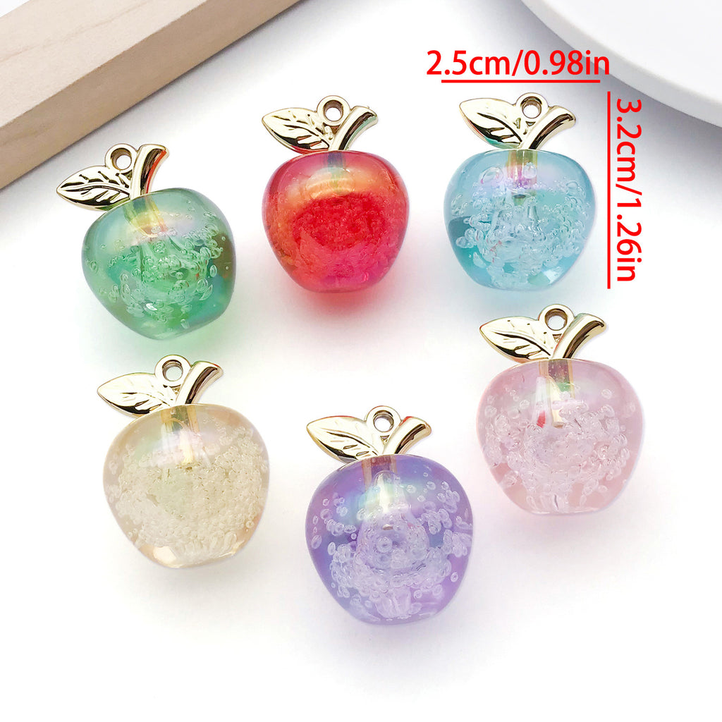 Iridescent Plated Transparent Acrylic 3D Apple Charm Pendant for Keychain Bag Jewelry Making