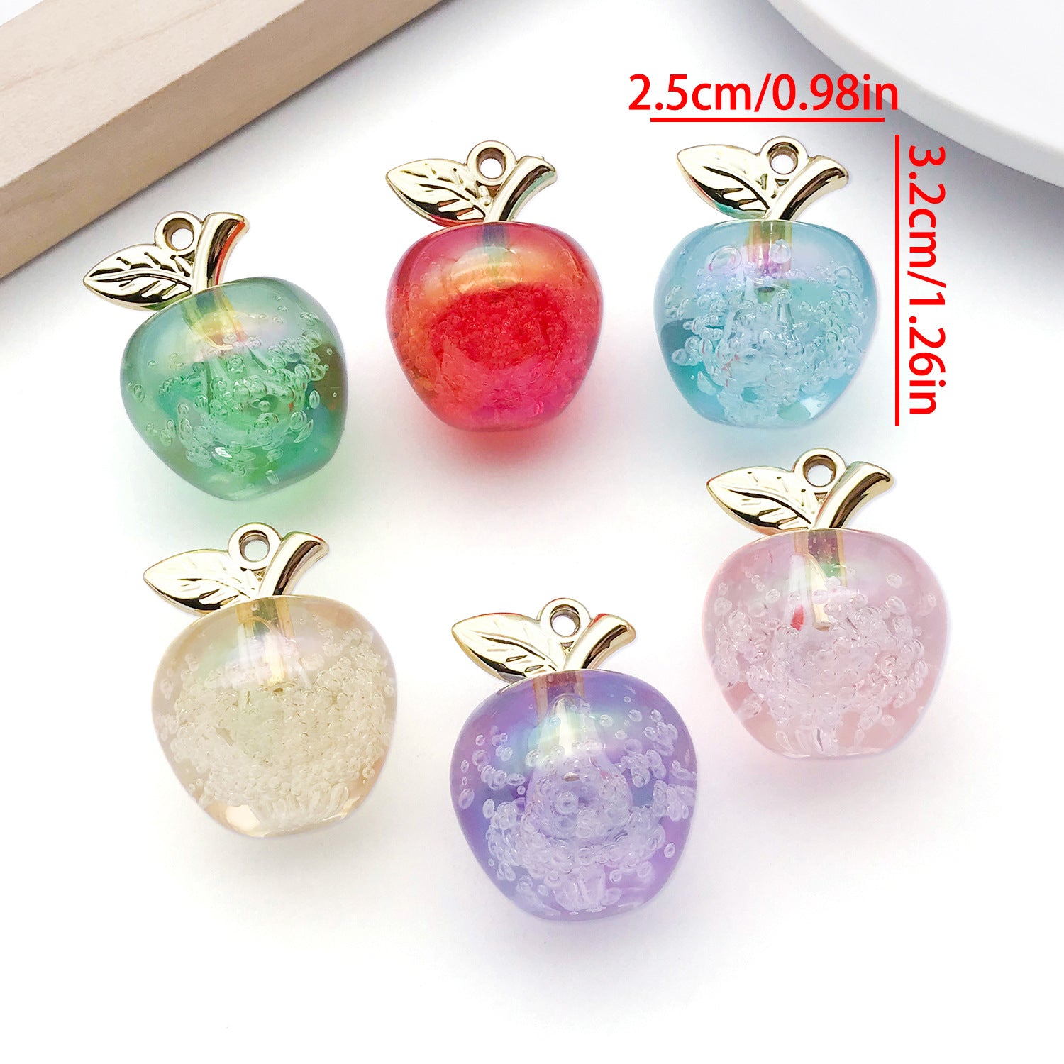 Iridescent Plated Transparent Acrylic 3D Apple Charm Pendant for Keychain Bag Jewelry Making