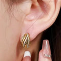 Gold Twisted Multi Band Clear CZ Pave Stud Earrings view 3