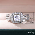 Silver Tone Square Halo Two Band Ring Set With Polished Clear Stone Detail view 5