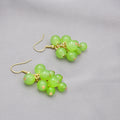 Green Grape Bead Cluster Gold Tone Dangle Hook Earrings view 2