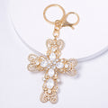 Rhinestone Filigree Cross Keychain Gold Tone Crystal Charm view 8