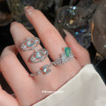 Silver Blue Green Crystal Oval Stud Earrings Matching Rings view 2