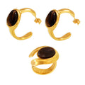 Tiger Eye C-Hoop Earrings And Open Bypass Stone Rings view 5