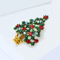 Green Crystal Christmas Tree Brooch Red Stones Gold Base view 3
