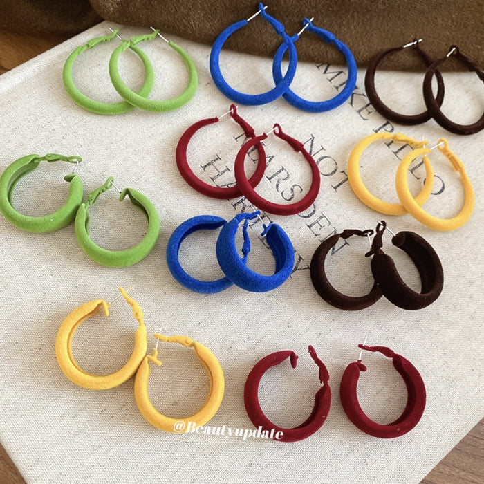 Flocked Fabric Hoop Earrings In Five Bold Colors For Distinctive Statement Styling