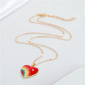 Gold Tone Rainbow Heart Pendant Necklaces in Seven Colors view 5