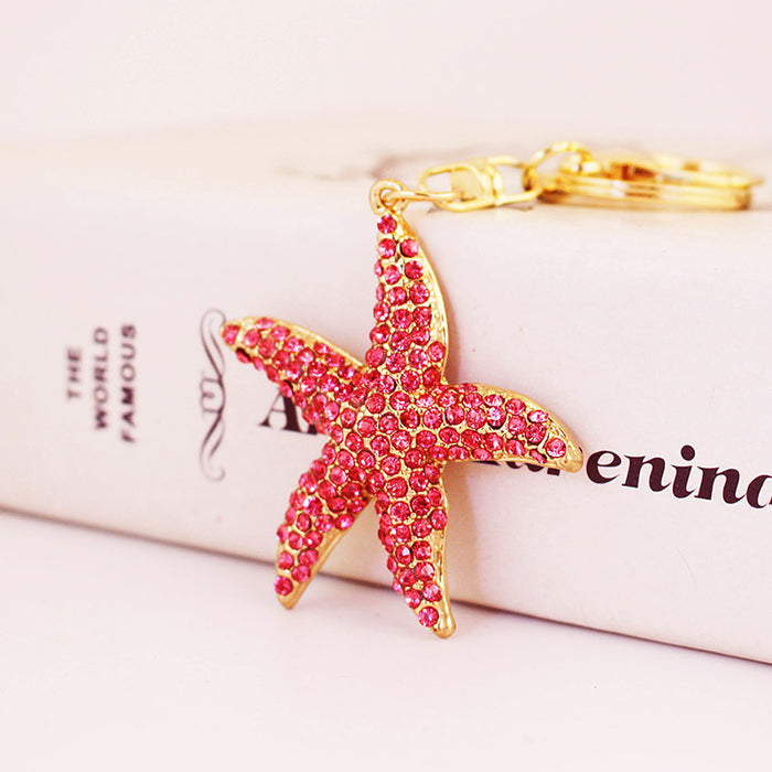 Rhinestone Starfish Keychain, Ocean Theme Car Key and Bag Charm
