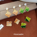 Gradient Square Resin Stud Earrings In Brown And Green view 3