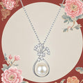 Fan Top Pearl Pendant Necklace in Gold and Silver Tone view 2