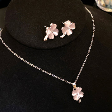 Silver Cat Eye Clover Flower Necklaces Bracelets Studs Six Color Styles