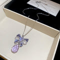 Silver Crystal Butterfly Bow Teardrop Earrings and Necklaces view 7