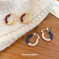 Brown Enamel Twisted Hoop Earrings With Decorative Metal Details view 2