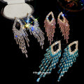 Crystal Diamond Frame Fringe Stud Earrings in Three Colors view 2