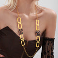 Leopard Acrylic Square Gold Open Link Sweater Necklace view 1