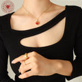 Double Sided Heart Pendant Necklace Gold Frame Shell Inlay view 3