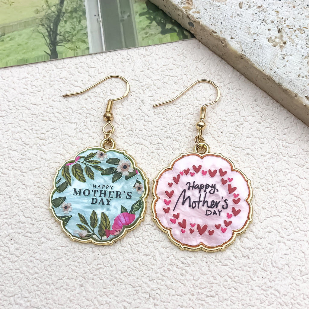 Zinc Alloy Round Mothers Day Happy Tag Charm Pendant for DIY Necklace Keychain Jewelry