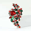 Leaf Cluster Crystal Brooch in Red and Green Colorways view 4