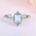Pale Blue Rectangular Solitaire Floral Slim Ring In Silver Tone view 1