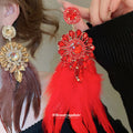 Crystal Floral Feather Drop Earrings in Brown and Red view 2