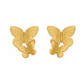 3D Dual Butterfly Stud Earrings Textured Gold Tone view 5