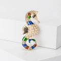 Pearl Crystal Seahorse Brooch with Colorful Enamel view 4