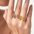 Open Ring Balls And Pavé Discs Czech Diamond Gold Steel view 3