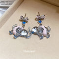Pastel Elephant Stud Earrings With Bow and Blue Stone Accents view 4