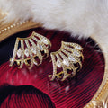Crystal Fan Shaped Openwork Stud Earrings in Two Finishes view 1