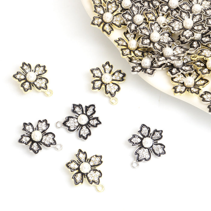 Pearl Center Flower Charms in Gold and Silver Tone Finishes
