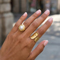 Gold Hammered Pearl Ring And Open Double Panel Ring view 4