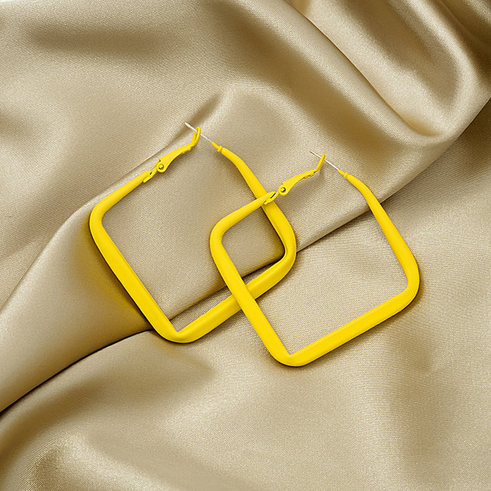 Red Yellow and Green Matte Square Large Hoop Earrings