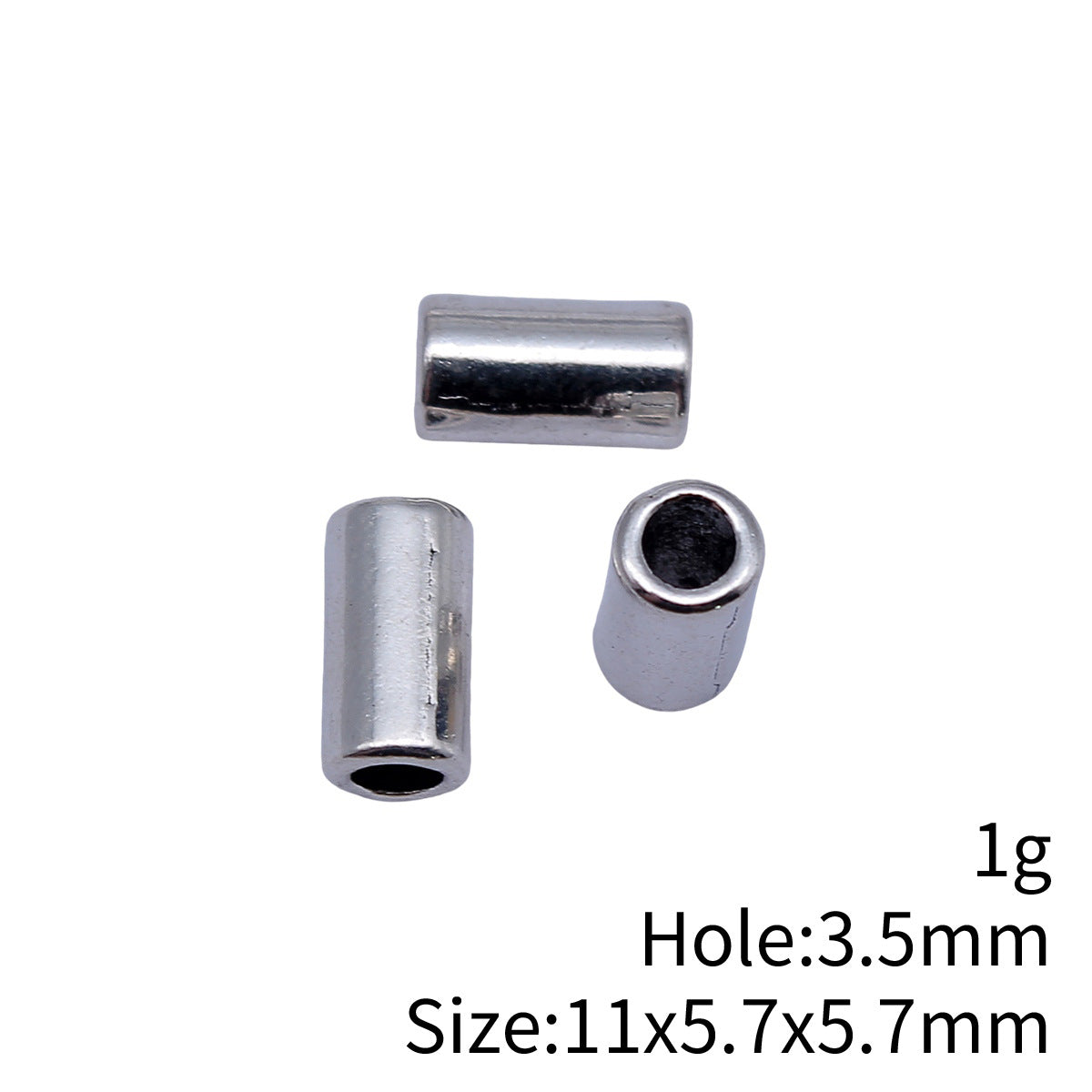 11x5.7x5.7mm 1g Antique Silver Zinc Alloy Smooth Cylinder Tube Spacer Beads for DIY Bracelet Jewelry Making