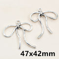 Large Antique Silver Tone Bow Pendants with Flowing Ribbon Shape view 6